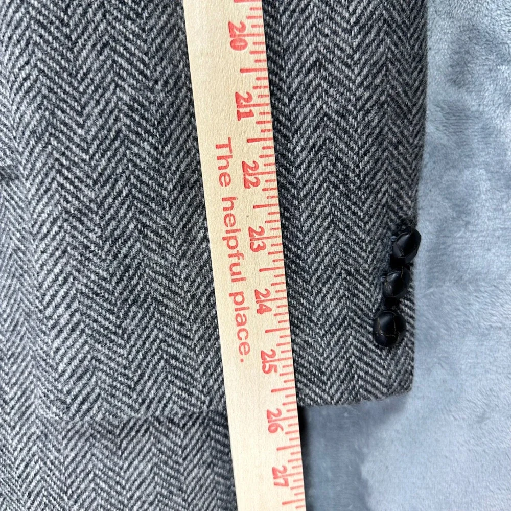 Adams Row Mens Grey Herringbone Wool Blazer Sport Coat Vintage Union Made USA